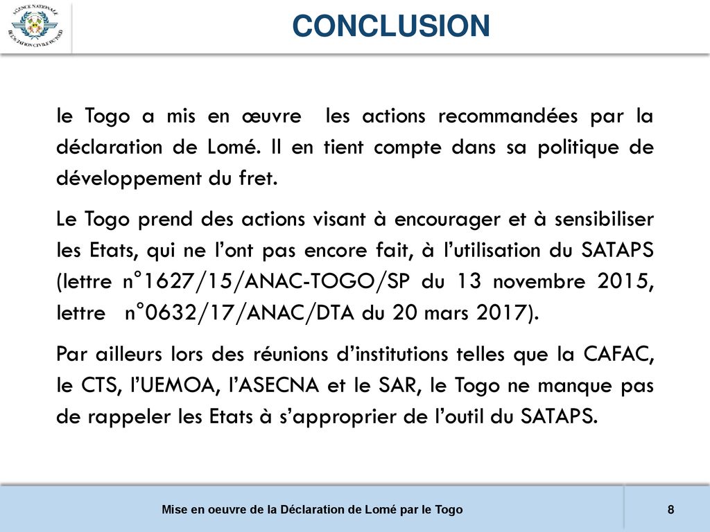 Mise En Oeuvre De La Declaration De Lome Par Le Togo Ppt T L Charger